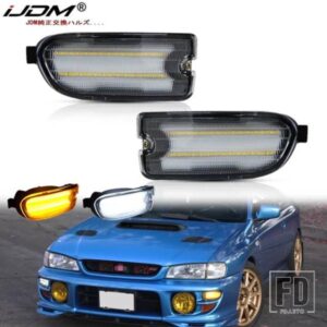 2個 アンバー LED 1156 車用フロントバンパーウィンカーランプアセンブリ 1999-2001 スバルインプレッサ用 ホワイトLED デイタイムランニングライト