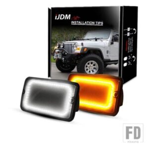 フロントバンパーシーケンシャルアンバーイエローウィンカーライトアセンブリ2個1997-2006 JEEP WRANGLER TJ用キセノンホワイトLEDDRL