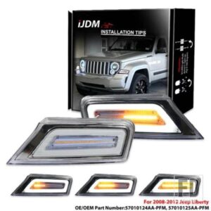 ジープ リバティ レネゲード用 シーケンシャル フロント ウィンカー ライト アセンブリ ホワイト LED パーキング/ドライビング フル アンバー LED ブリンカ