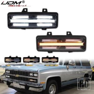 IJDM シボレー GMC バン ジミー ピックアップトラック用 フロントバンパー シーケンシャル アンバー ウィンカー ライト アセンブリ ホワイト LED DRL 用