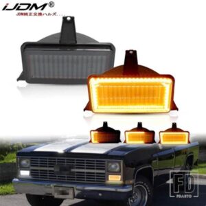 シボレー GMC ピックアップトラック用 バンパーシーケンシャルアンバーウィンカー スイッチバック交換用 ホワイト LED デイタイムランニングライト 2個