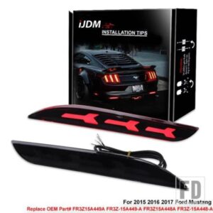 2個のブレーキライトリアバンパーリフレクターLEDライトレッドフォードマスタング用テールブレーキリアフォグランプウィンカー機能