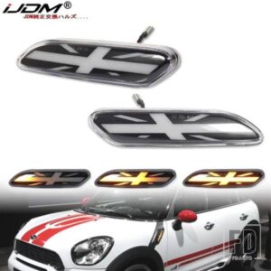 BMW MINI COOPER R60 R61用 ダイナミックスクロール点滅 ユニオンジャックロゴ LEDサイドマーカーインジケーターランプ ウィンカーフェンダーライト