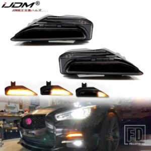 IJDM 車用バンパーシーケンシャルアンバーウィンカースイッチバックホワイトLEDデイタイムランニングライト交換用インフィニティ 2014-2020 Q50 Q50S