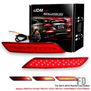 2013-2015年式ホンダシビックセダン用 レッドLEDバンパーリフレクターライト 2個 テールブレーキリアフォグランプウィンカーライト機能