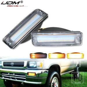 IJDM 1993-1998年式トヨタT100用 バンパーシーケンシャルアンバーウィンカースイッチバックホワイトLEDデイタイムランニングライト1156