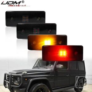 IJDM アンバー/レッド フル LED サイドマーカーライト 2015-2018 メルセデス W463 Gクラス G550 G63 G65 AMG用 フロント/バック OEM サイドマーカーランプ