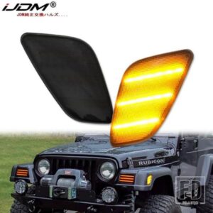 アンバー3列LEDストリップフロントフェンダーフレアサイドマーカーライト 1997-2006 JEEP WRANGLER TJ用 ウィンカーライトサイドマーカー