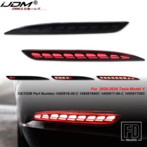 IJDM 車用テールライトスタイル レッド LED バンパーリフレクターライト テスラ モデル Y 用 テールブレーキリアフォグランプウィンカー機能