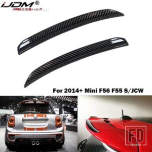 IJDM 2個 スポーツレッド/カーボン リアウィングトリム スポイラーエクステンション リップフィン 2014年以降 MINI COOPER F55 F56 S / JCW用