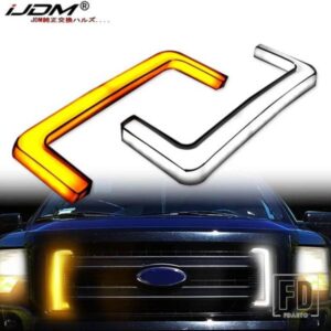 IJDM フォード F-150 フロントグリル キセノンホワイト LED デイタイムランニングライト アンバーナミック シーケンシャルウィンカーライトアセンブリ 09-14
