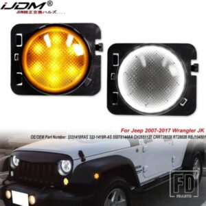 IJDM フロントフェンダーフレア サイドマーカーライトアセンブリ ジープ ラングラー JK アンバーウィンカーライト ホワイト LED ドライビング/DRL 07-17用