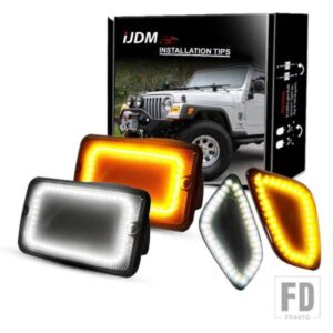 ジープ ラングラー用 アンバー ウィンカーライト ホワイト パーキングライト サイドマーカーライト フロントバンパー DRL アセンブリ 1997-2006