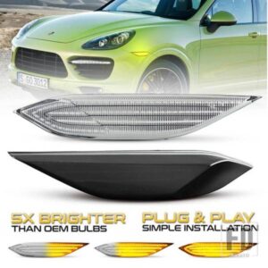 ポルシェ カイエン 958 92A GEN 2010-2014用 2個 アンバー スイッチバック LED サイドマーカー ウィンカーライト ランニングポジションランプ付き
