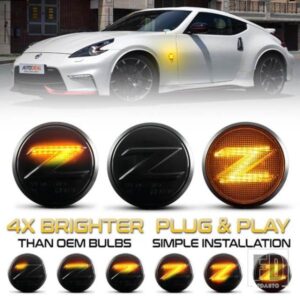 日産 370Z クーペ ニスモ Z34 2009-2020 CANバス用 LED ダイナミック アンバー サイドマーカーライト ウィンカー シーケンシャル ウィンカーランプ 2個