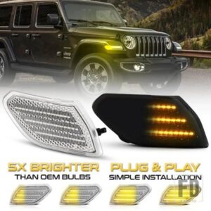 ジープ グラディエーター JT 2020-2021 ラングラー JL 2018-2021 用 LED ダイナミックサイドマーカーライト シグナルウィンカーランプ 2個