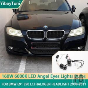 2X 160W 6000K ランプ LED エンジェルアイズ マーカーライト バルブ BMW 3 シリーズ E90 E91 LCI ハロゲン ヘッドライト 2009-2011 3 年