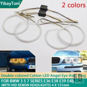 4X131MM SMDコットンライトスイッチバックLEDエンジェルアイリングキット BMW 3 5 7シリーズ E36 E38 E39 E46HIDキセノンヘッドライト付き
