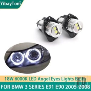 2X CANバス 18W LED エンジェルアイズ マーカーライト電球 ホワイト/レッド/ブルー BMW E90 E91 3シリーズ 325I 328I 335I 2005-2008用