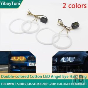131MM+146MM SMDコットンLEDエンジェルアイリングキット BMW 3シリーズ E46 セダン 2001-2005 ハロゲンヘッドライト用 プロジェクターなし