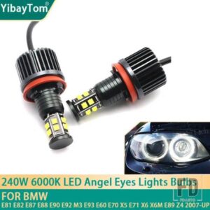 2P 240W 6000Kランプ LEDエンジェルアイマーカーライト電球 BMW E81 E82 E87 E88 E90 E92 M3 E93 E60 E70 X5 E71 X6 X6M E89 Z4 2007年以降用