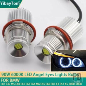 2個 90W 6000K ランプ LED エンジェルアイズ マーカーライト電球 BMW E87 E39 M5 E60 E61 E63 E64 M6 E65 E66 E83 X3 E53 X5 2000-2008用