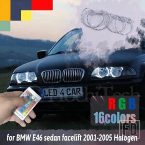 BMW 3シリーズ E46 セダン フェイスリフト 2001-05 ハロゲンヘッドライト RGB SMD エンジェルアイズ用最新マルチカラー RGB LED エンジェルアイリング