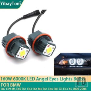 2個 160W 6000K ランプ LED エンジェルアイズ マーカーライト電球 BMW E87 E39 M5 E60 E61 E63 E64 M6 E65 E66 E83 X3 E53 X5 2000-2008用