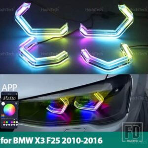 BMW X3 F25 2010-2016 M4スタイル LEDエンジェルアイキット リング点滅 RGB APPコントロール ヘッドライトランプ ウィンカー付き