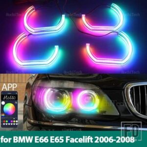 BMW 7シリーズ E65 E66 フェイスリフト 2006-2008 用 シーケンシャルAPPリモートコントロール 多色モード エンジェルアイズリング LEDウィンカー
