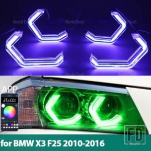 M4スタイル LEDエンジェルアイキットリング RGBカラー アプリコントロール ヘッドライトランプ BMW X3 F25 2010-2016 XDRIVE25I 30I 18D 20D 30D 35D用