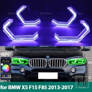 RGBマルチカラーアプリコントロールM4スタイルLEDヘッドライトエンジェルアイバルブリングランプBMW X5 F15 F85 2014-2018 SDRIVE35I 30D 40D用