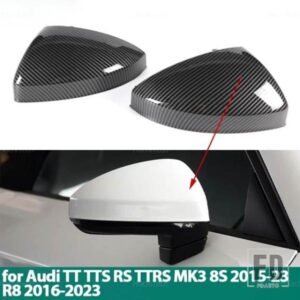 車用カーボンルックブラックバックミラーサイドミラーカバーキャップAUDI TT TTS RS TTRS MK3 8S 2015-2023 R8 2016-2023用