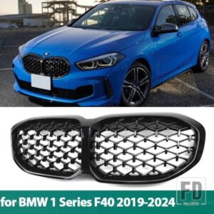 ABSグロスブラックフロントキドニーグリル2ラインダブルスラットBMW 1シリーズF40 116I 118I 120I 128TI M135I XDRIVE 2019-2022用