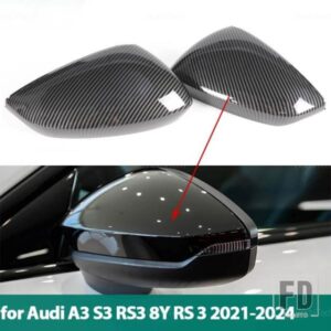 アウディ A3 S3 RS3 8Y RS 3 2021-2024 用 カーボンスタイル/ブラックサイドミラーカバーキャップシェル 2個