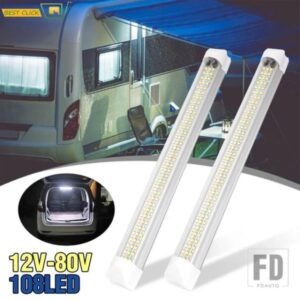 2 個 108 LED 車内ホワイトストリップライトバー車内ランプオン/オフスイッチ付きバンキャビントラックキャンピングカーボートキャンピングカー
