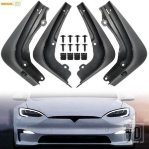 4X テスラモデル S/S チェック柄 2021 - 2025 マッドフラップスプラッシュガードマッドガードモールドフロントリア 2022-24