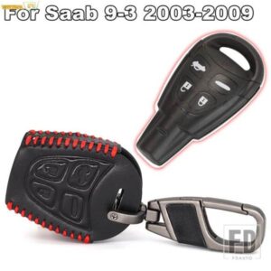 4 ボタン本革キーケースカースタイリングキー FOB シェルカバーサーブ 9-3 93 2003-2009 キーホルダーキーバッグ