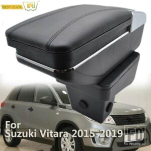 収納ボックススズキ VITARA 2015-19 アームレスト回転可能なカップホルダーアームレスト黒革