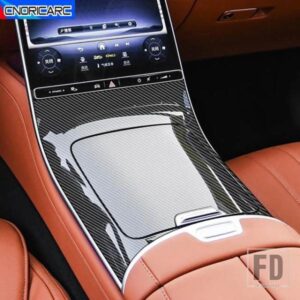 カーコンソールギアシフトパネルカバートリムメルセデスベンツ S クラス W223 2021-24 カーボンテクスチャステッカーインテリアアクセサリー