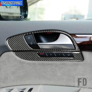 ドアハンドルパネルフレームステッカーカーボンデカールアウディ Q7 2007-2015 LHD RHD インテリアアクセサリー装飾トリムストリップ