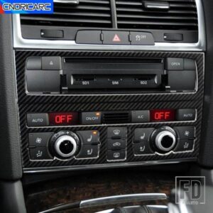コンソールエアコン CD ボタンパネルフレーム装飾アウディ Q7 2008-15 カーボンカラーステッカーインテリアアクセサリー