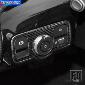 カーコンソールフロントヘッドライトスイッチフレームカーボンパターンステッカートリムメルセデスベンツ AB クラス W177 W247 CLA GLA GLB 2020-2022
