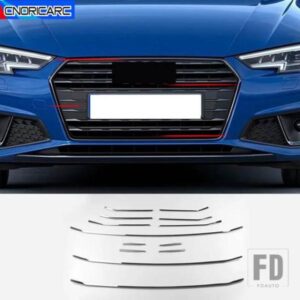 ステンレススタイリングフロントグリルグリッド装飾カバートリムグリルストリップアウディ A4 B9 2017-2019 13 個外装モールディング