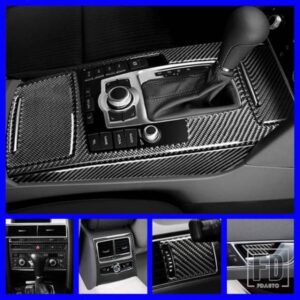 カーセンターコンソール CD フレーム装飾ステッカートリムカーボンアウディ A6 C5 C6 2005-2011 ギアシフトパネルデカール