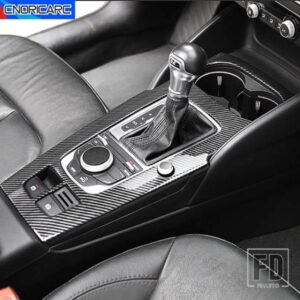 カーボンカラーセンターコンソールギアシフトパネル装飾トリムアウディ A3 8V 2013-2020 ウォーターカップホルダーフレームカバーデカール