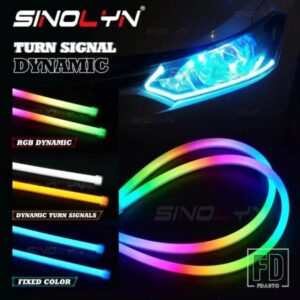 SINOLYN DRL RGB LED ストリップシーケンシャル流れるダイナミックウィンカーフレキシブルライトヘッドライト装飾ライト APP 制御 12V
