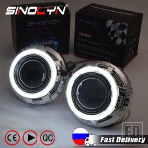 SINOLYN 3.0 エンジェルアイズバイキセノンレンズヘッドライトレンズプロ HID プロジェクターレトロフィット COB LED ハローライトカーアクセサリー DIY