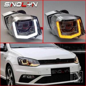 SINOLYN アップグレードキット VW ポロ 6C 2014 ハロゲンヘッドライト U LED DRL D2S D2H バイキセノンプロジェクターレンズウィンカー HELLA 3R