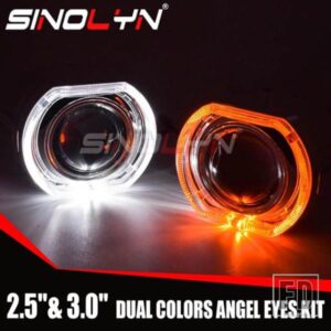 SINOLYN LED エンジェルアイズバイキセノンプロジェクターヘッドライトレンズ 2.5/3.0 スクエアウィンカースイッチバックランニングライト H4/H7